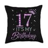 17 It's My Birthday Pink Crown Happy 17th Birthday Girl Throw Pillow view 1