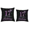 17 It's My Birthday Pink Crown Happy 17th Birthday Girl Throw Pillow view 3