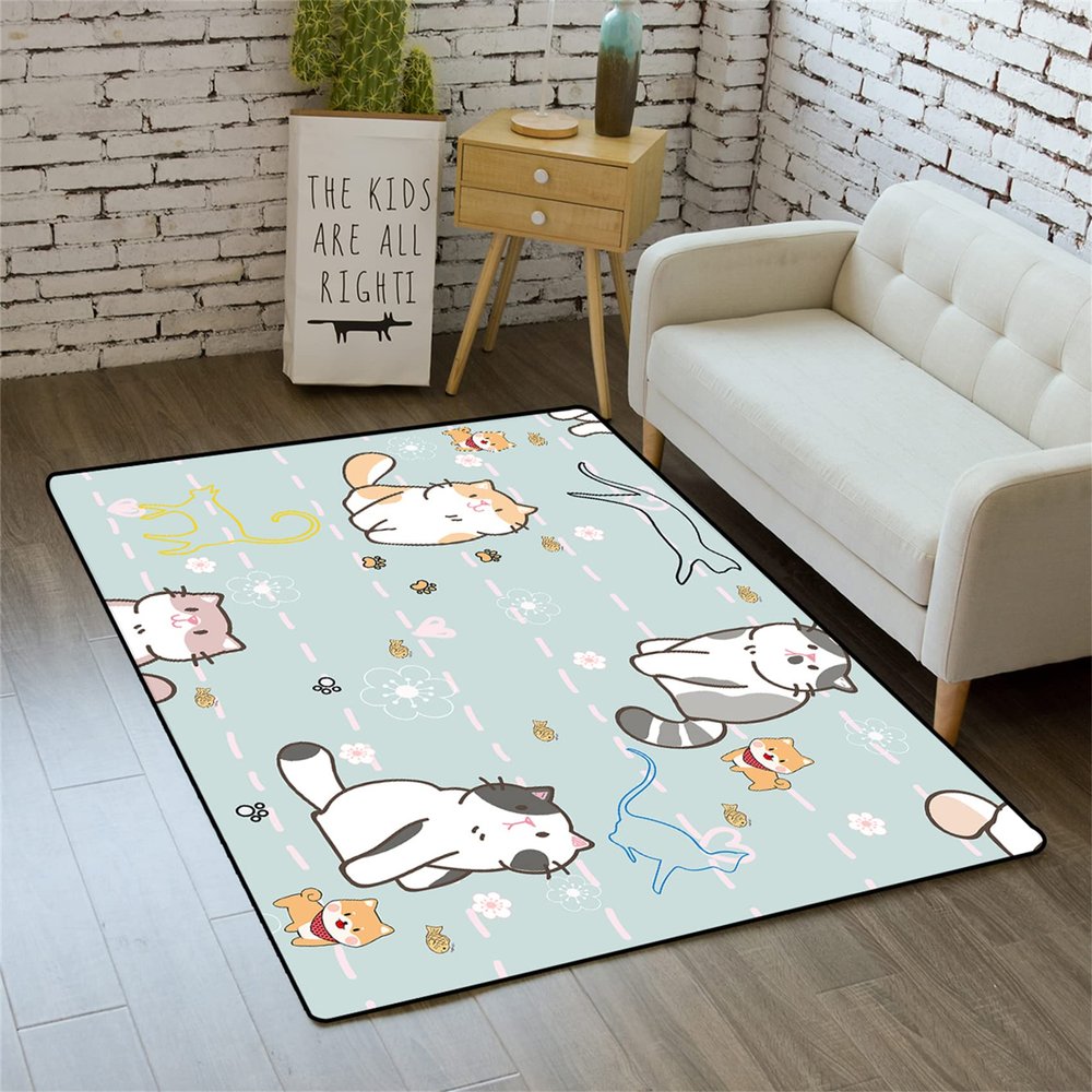 Cartoon Cats Rug for Girls Lovely Kids Room Decor Carpet Blue Animals Theme Ultra Soft Carpet Rug Sofa Floor Mat for Living Sitting Playing Room Flannel Cartoon Cats Rugs for Girls Bedroom, 2'3'