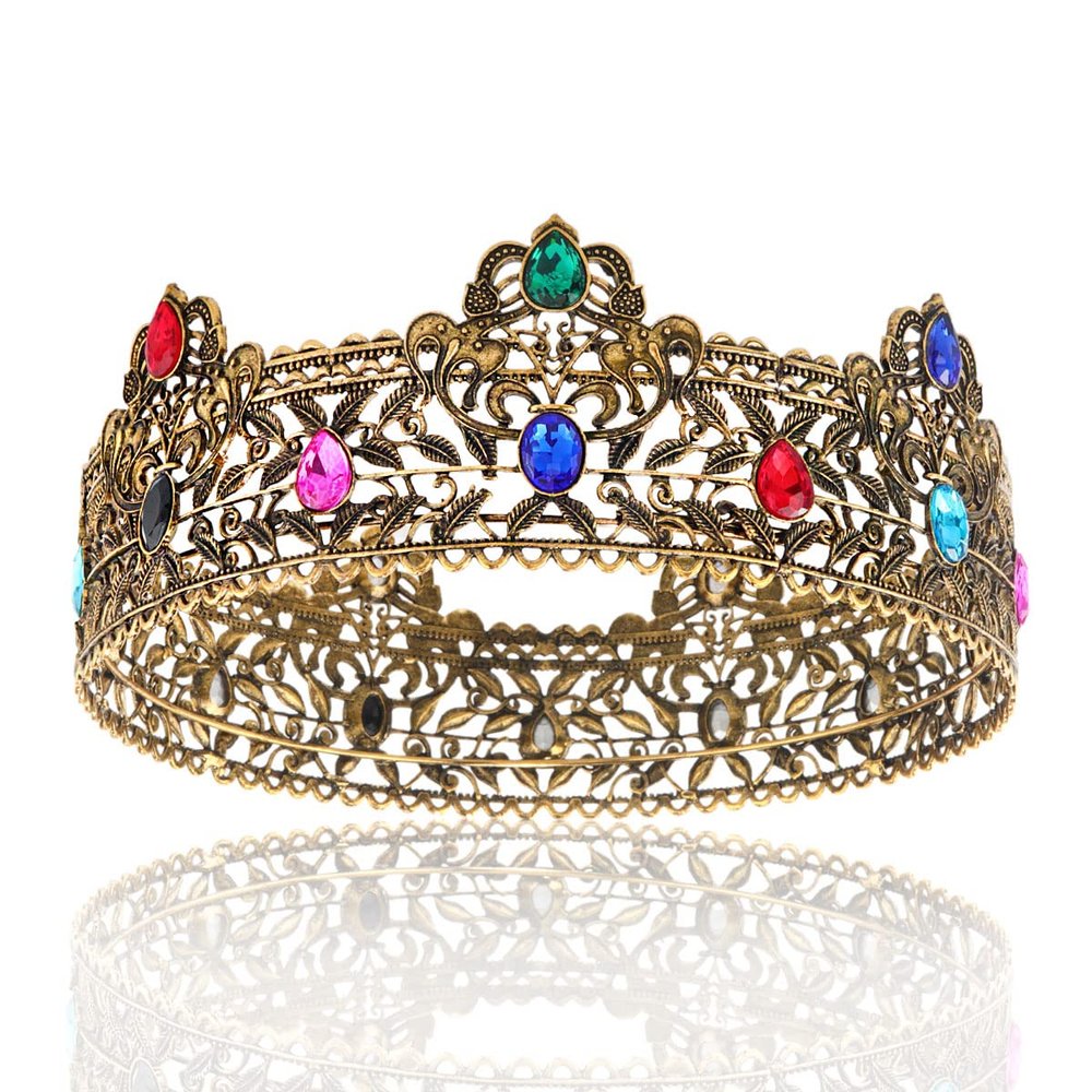 YADIRF Men's Crowns Metal Adult Men Birthday Prom Homecoming Party Crown King Crown For Festival Wedding Baby Shower (Dark Gold With Colorful Stone 1)