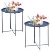 Garden 4 you End Table 2 PCS Metal Side Table Dark Blue Round Folding Tray Cyan Sofa Small Accent Fold-able Table, Round End Table Tray, Next to Sofa Table, Snack Table for Living Room and Bed Room view 1