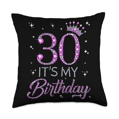 30 It's My Birthday Pink Crown 30th Birthday Gifts For Her Throw Pillow