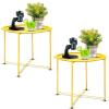 Garden 4 you End Table 2 PCS Metal Side Table Yellow Round Folding Tray Cyan Sofa Small Accent Fold-able Table, Round End Table Tray, Next to Sofa Table, Snack Table for Living Room and Bed Room view 1