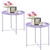 Garden 4 you End Table 2 PCS Metal Side Table Purple Round Folding Tray Cyan Sofa Small Accent Fold-able Table, Round End Table Tray, Next to Sofa Table, Snack Table for Living Room and Bed Room view 1