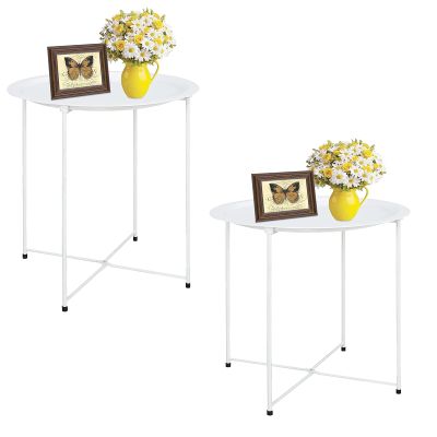 Garden 4 you End Table Metal Side Table Round Folding Tray Cyan Sofa Small Accent Fold-able Table, Round End Table Tray, Next to Sofa Table, Snack Table for Living Room and Bed Room,White