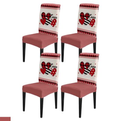 4 PCS Dining Room Chair Covers, Burlap Valentines Day Stretch Chair Cover Kitchen Chair Seat Covers, Washable Chair Slipcovers Protector for Party Banquet Red Love Heart Romantic Plaid