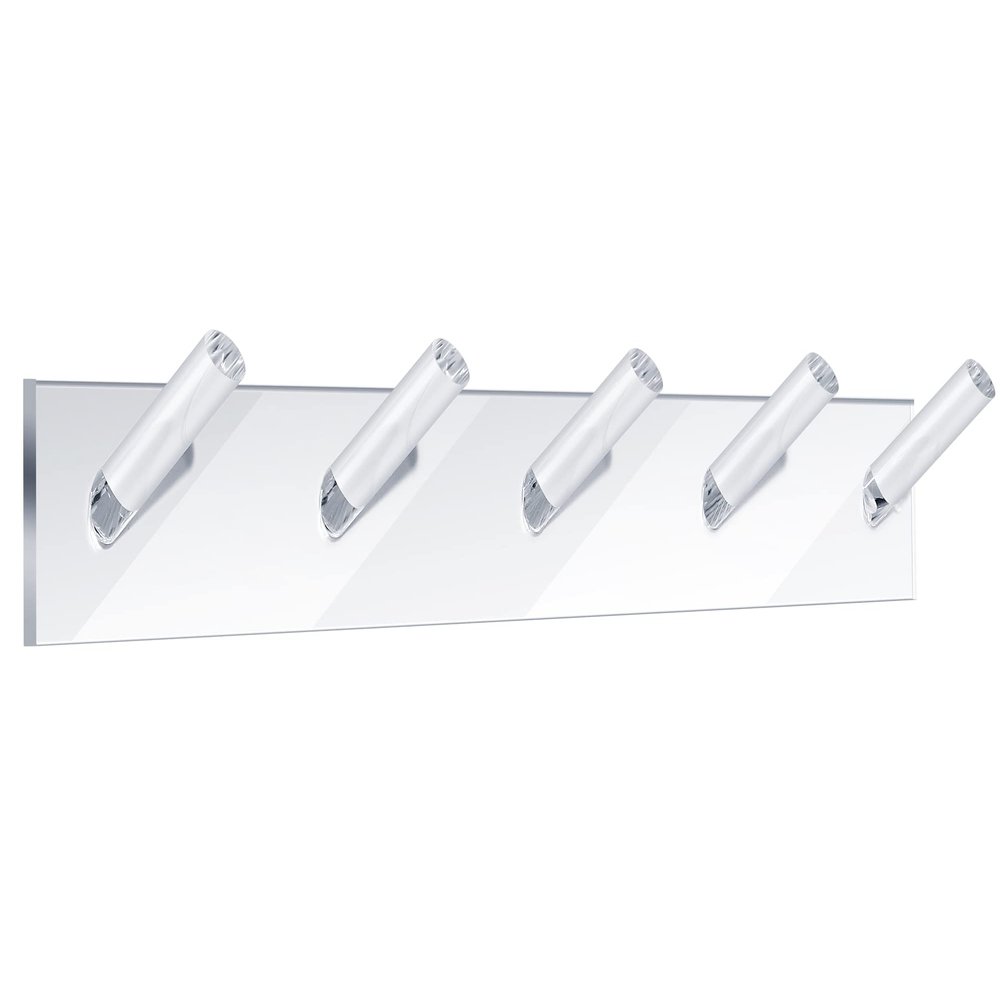 Chunful 2 Pcs Acrylic Wall Mounted Necklaces Organizer with 6 Hooks Clear Adhesive Jewelry Wall Mount Hanging Hooks for Necklaces Bracelets Rings Chains
