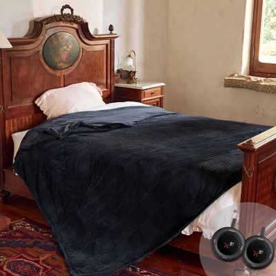 Texciting Electric Blanket Queen Size 84''X90'' - Heated Blanket with Dual Control Fast Heating 10 Heating Levels & 10 Hours Auto Off,ETL Certified Machine Washable (Black)