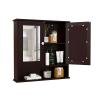 COSTWAY Bathroom Cabinet Wall Mount, Wooden Medicine Cabinet with 2 Mirror Doors, Adjustable Shelf, Open Compartment, for Laundry, Living Room, Kitchen, Brown view 1