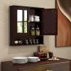 COSTWAY Bathroom Cabinet Wall Mount, Wooden Medicine Cabinet with 2 Mirror Doors, Adjustable Shelf, Open Compartment, for Laundry, Living Room, Kitchen, Brown view 2