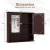 COSTWAY Bathroom Cabinet Wall Mount, Wooden Medicine Cabinet with 2 Mirror Doors, Adjustable Shelf, Open Compartment, for Laundry, Living Room, Kitchen, Brown view 3