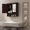 COSTWAY Bathroom Cabinet Wall Mount, Wooden Medicine Cabinet with 2 Mirror Doors, Adjustable Shelf, Open Compartment, for Laundry, Living Room, Kitchen, Brown view 4