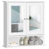 COSTWAY Bathroom Cabinet Wall Mount, Wooden Medicine Cabinet with 2 Mirror Doors, Adjustable Shelf, Open Compartment, for Laundry, Living Room, Kitchen, White view 1