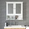 COSTWAY Bathroom Cabinet Wall Mount, Wooden Medicine Cabinet with 2 Mirror Doors, Adjustable Shelf, Open Compartment, for Laundry, Living Room, Kitchen, White view 2