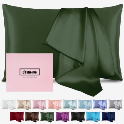 Silk Pillow Cases for Hair and Skin Mulberry Silk Pillowcase Soft Breathable Smooth Both Sided Natural Silk Pillow Cases with Zipper Beauty Sleep1 Pack for Gift(Standard,Green)