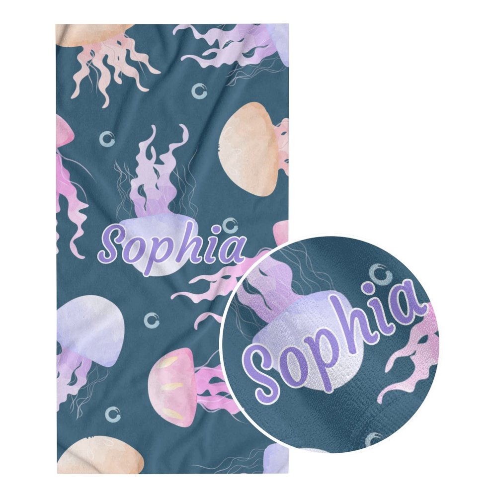 SunFancyCustom Jellyfish Colorful Beach Towel Personalized with Name Sandproof Bath Towels for Basketball Baseball 30 x 60 Inch