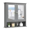 COSTWAY Bathroom Cabinet Wall Mount, Wooden Medicine Cabinet with 2 Mirror Doors, Adjustable Shelf, Open Compartment, for Laundry, Living Room, Kitchen, Gray view 1