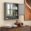 COSTWAY Bathroom Cabinet Wall Mount, Wooden Medicine Cabinet with 2 Mirror Doors, Adjustable Shelf, Open Compartment, for Laundry, Living Room, Kitchen, Gray view 4