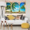 Loccor Tropical Beach Palm Tree Tapestry Balcony Window Seascape Landscape Wall Hanging Summer Seaside Paradise Wall Hanging Home Decor for Bedroom Living Room W118 x H98 inches view 3