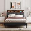 Anwick Full Bed Frame with USB Ports and Outlets, Upholstered Platform Bed with Storage Headboard, Full Size with Shelf Headboard, 10 Wood Slats, No Box Spring Needed (Gray + Linen, Full) view 1