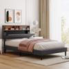 Anwick Full Bed Frame with USB Ports and Outlets, Upholstered Platform Bed with Storage Headboard, Full Size with Shelf Headboard, 10 Wood Slats, No Box Spring Needed (Gray + Linen, Full) view 3