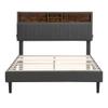 Anwick Full Bed Frame with USB Ports and Outlets, Upholstered Platform Bed with Storage Headboard, Full Size with Shelf Headboard, 10 Wood Slats, No Box Spring Needed (Gray + Linen, Full) view 4