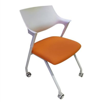 Foldable Training Chair Office Chair, Computer Chair with Wheels with Writing Board, Movable Folding Chair, Portable Metal Folding Chair (Color : Orange+White, Size : 5 pcs)