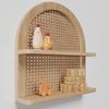 2 Tier Fan-shaped Rattan Wall Shelf, Nursery Shelf for Wall Storage, Natural Pine Wood Wicker Wall Shelf, Boho Shelf for Netural Nursery Decor, Decorative Shelf for Living Room, Bedroom & Bathroom view 1