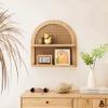 2 Tier Fan-shaped Rattan Wall Shelf, Nursery Shelf for Wall Storage, Natural Pine Wood Wicker Wall Shelf, Boho Shelf for Netural Nursery Decor, Decorative Shelf for Living Room, Bedroom & Bathroom view 4