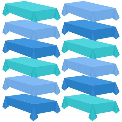 12 Pcs Ocean Tablecloth Disposable Plastic Tablecloth Waterproof Table Cover for Rectangle Sea Table Cover for Surf Ocean Pool Party Birthday Decor, 54 x 108 Inch, Lake Blue, Sky Blue, Dark Blue