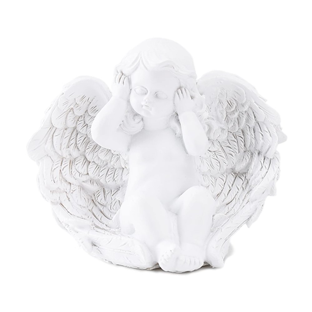 BRABUD Resin Hear No Evil Angle Statue White Cherubs Figurine Home Bedroom Living Room Book Shelf Decoration TQGJBS388
