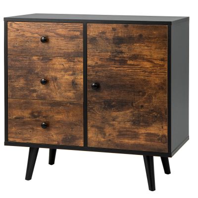 Tangkula Storage Cabinet with 3 Drawers and Door, Industrial Wood Accent Cabinet with Adjustable Shelf, Retro Farmhouse Sideboard Buffet for Kitchen Living Room (Industrial)