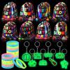 Talltalk 48 Pcs Glow in Dark Party Favor Bulk Neon Party Birthday Decoration Set 16 Let's Glow Drawstring Bag Treat Goodie Bag 16 Bracelet 16 Light Keychain for Mardi Gras carnival Neon Supplies Decor view 1