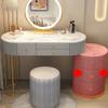 KWOKING Make-up Vanity Slate Top Makeup Vanity Desk Table All Solid Wood Slate Dressing Table LED Dimmable Mirror Storage Integrated Cabinet Dressing Table White With A Round Stool 31"L x 16"W x 30"H view 3