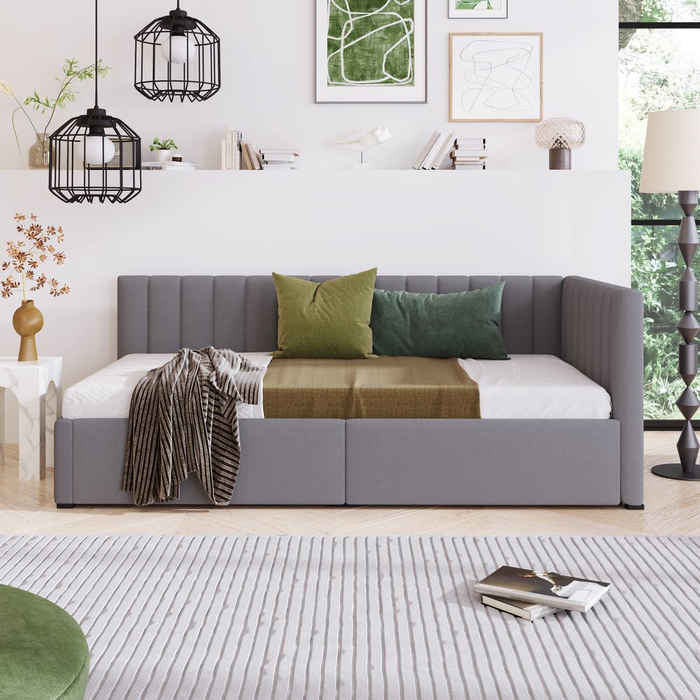 Merax Upholstered Daybed with 2 Storage Drawers Twin Size Sofa Bed Frame No Box Spring Needed, Linen Fabric