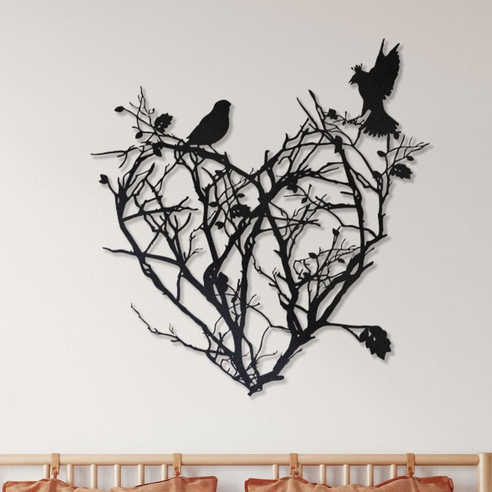 Bird Wall Decor, Heart Wall Art, Tree of Life Metal Wall Art, Metal Wall Decor, Metal Heart Wall Decor, Metal Bird Wall Art, Tree with Birds Metal Art (27"x27" / 69x69 cm)