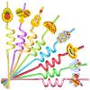 24pcs Cinco De Mayo Fiesta Theme Beverage Cocktail Shaped Straws for Mexican Fiesta Taco Party Supplies with 2 Pieces Straw Cleaning Brushes, 8 Colors Straws view 1
