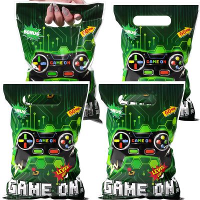 Funrous 50 Pcs Video Game Party Favors Bags, Bulk Plastic Game Candy Gift Bags for Loot Treat Goodie Party Favor, Video Gamer Themed Birthday Supplies Mining Pixel Decorations 6.7 x 9.8 Inch
