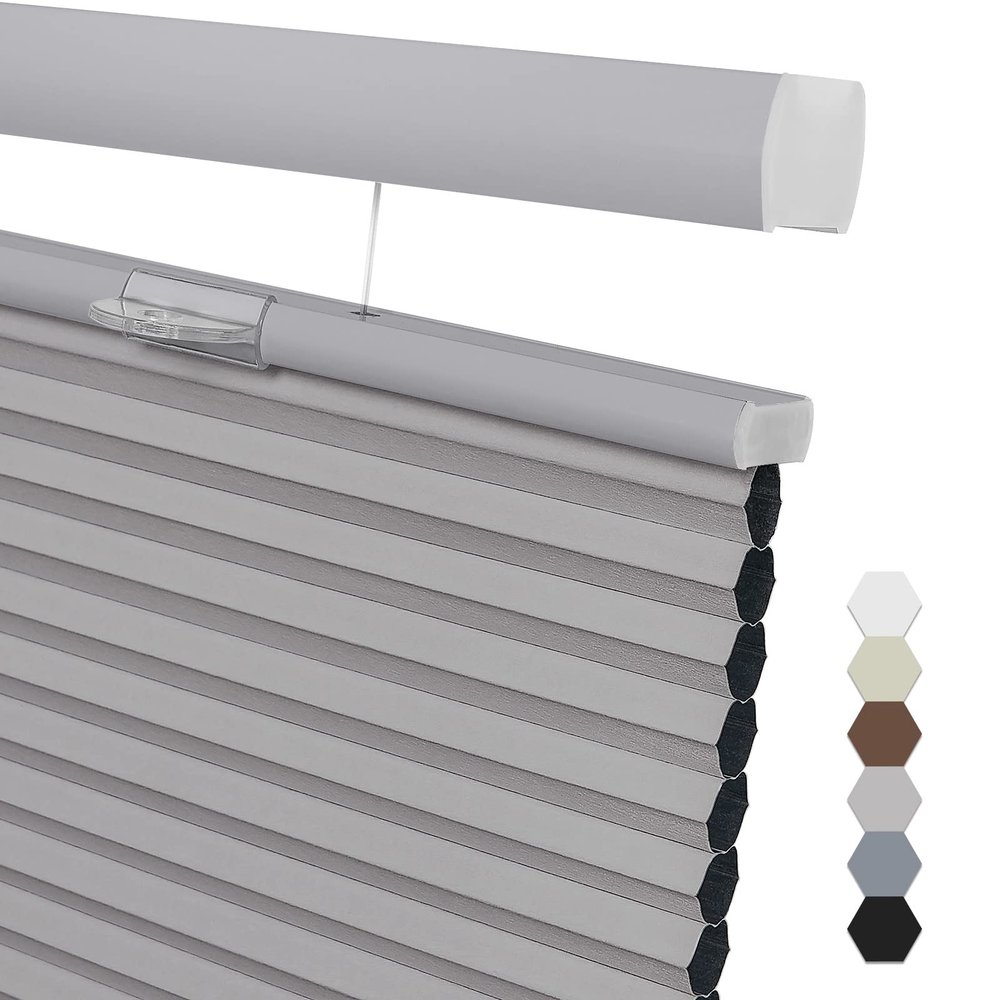 Pasoun Cordless Top Down Bottom Up Window Blinds, Blackout Blinds for Indoor Windows, Single Cell Honeycomb Blind & Shade for Home Kitchen Bedroom (20" W x 48" H, Grey, Grey Valance)