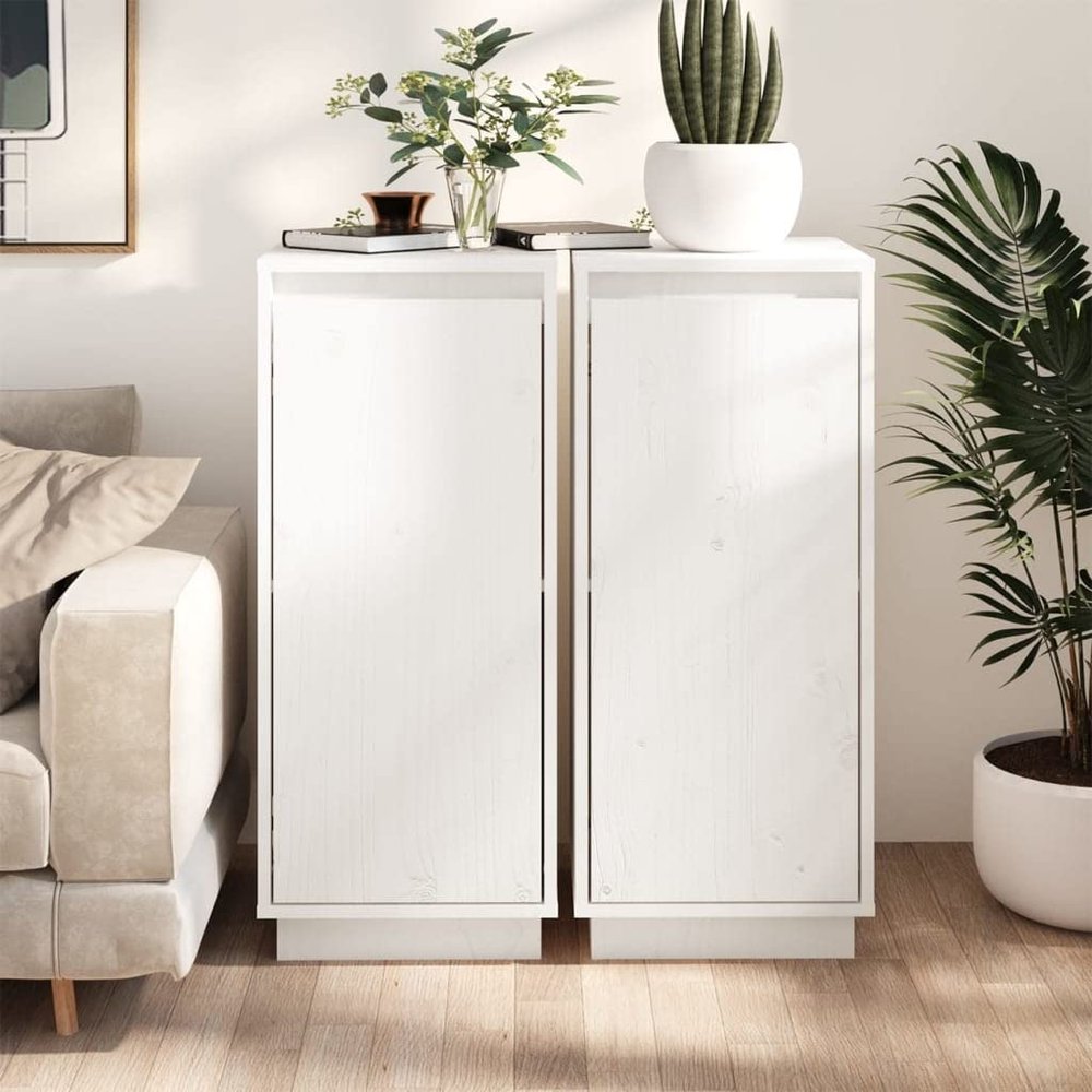 CUMYZO Sideboards 2 pcs White 12.4"x13.4"x29.5" Solid Wood Pine 14.95kg/32.89ib Buffets & Sideboards