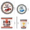 Recheel Racing Car Party Supplies Decorations, Checked Race Car Theme Birthday Paper Plates and Napkins Set with Cups and Straws for 24 Guests, 120 Pcs Disposable Party Dessert Dinnerwares view 2