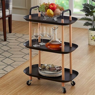Kitchen Storage Rack Fruit Vegetable Rolling Practical Trolley with Wheels, Rolling Storage Trolley, Kitchen Tea Room Multifunctional Tea Art Living Room Mobile Trolley, White, (Color : Black, Size