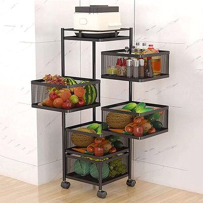 Storage Rack Kitchen Fruit Vegetable Rack Rotating Storage Trolleys Rack Kitchen Vegetable Rack Floor-Standing Multi-Layer Kitchen Storage Rack 360-Degree Rotating Racks for Kitchen Living Room Toilet