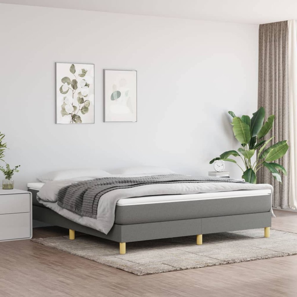 CUMYZO Box Spring Bed with Mattress Dark Gray 76"x79.9" King Fabric 65.6kg/144.32ib Beds & Bed Frames