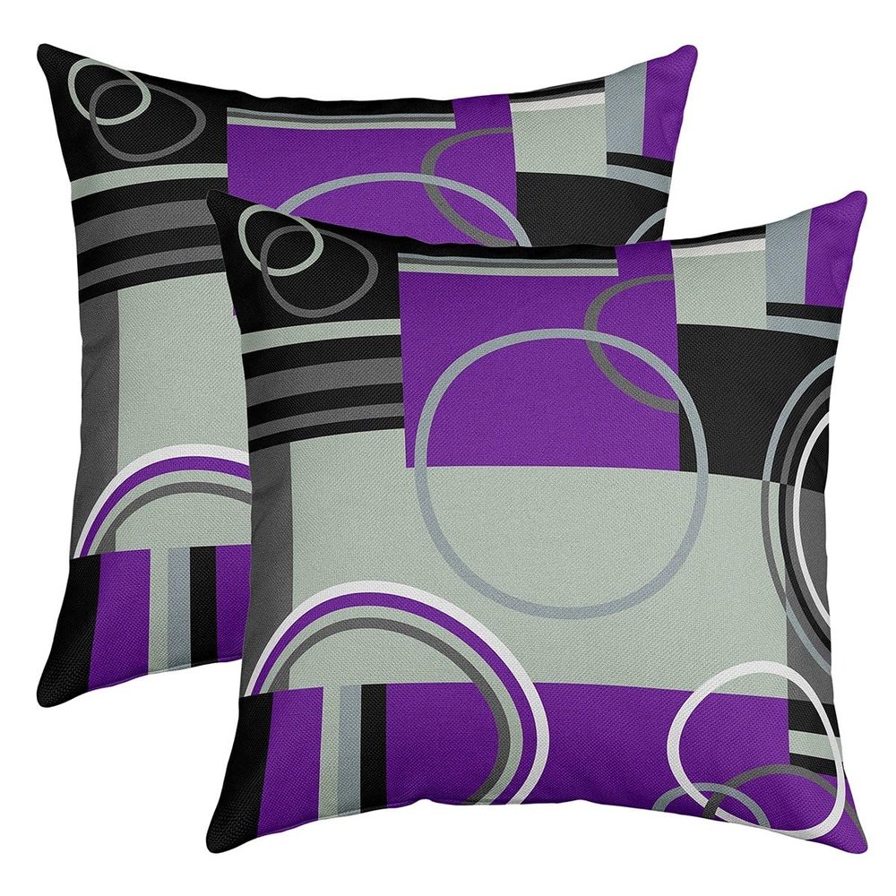 Abstract Swirls Pillow Covers 24x24 Pack of 2 Modern Purple Black Grey Throw Pillow Covers Circles Stripes Geometric Square Cushion Cases Curved Lines Texture Decorative Accent Pillow Cases