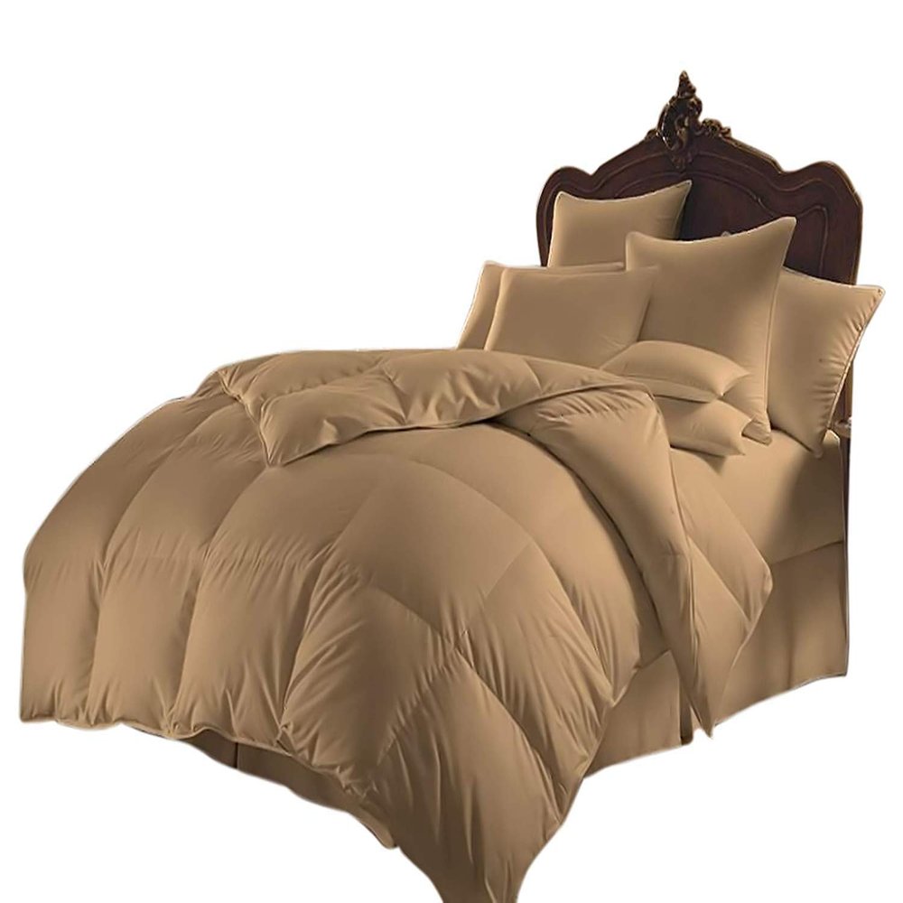 RESTURA All Season Comforter Set Ultra-Soft 800 Thread Count Egyptian Cotton Alternative Down 7 PC Comforter & Sheet Set - 1PC Comforter, Flat Sheet, Fitted Sheet & 4 Pillowcases Full XL (Taupe)