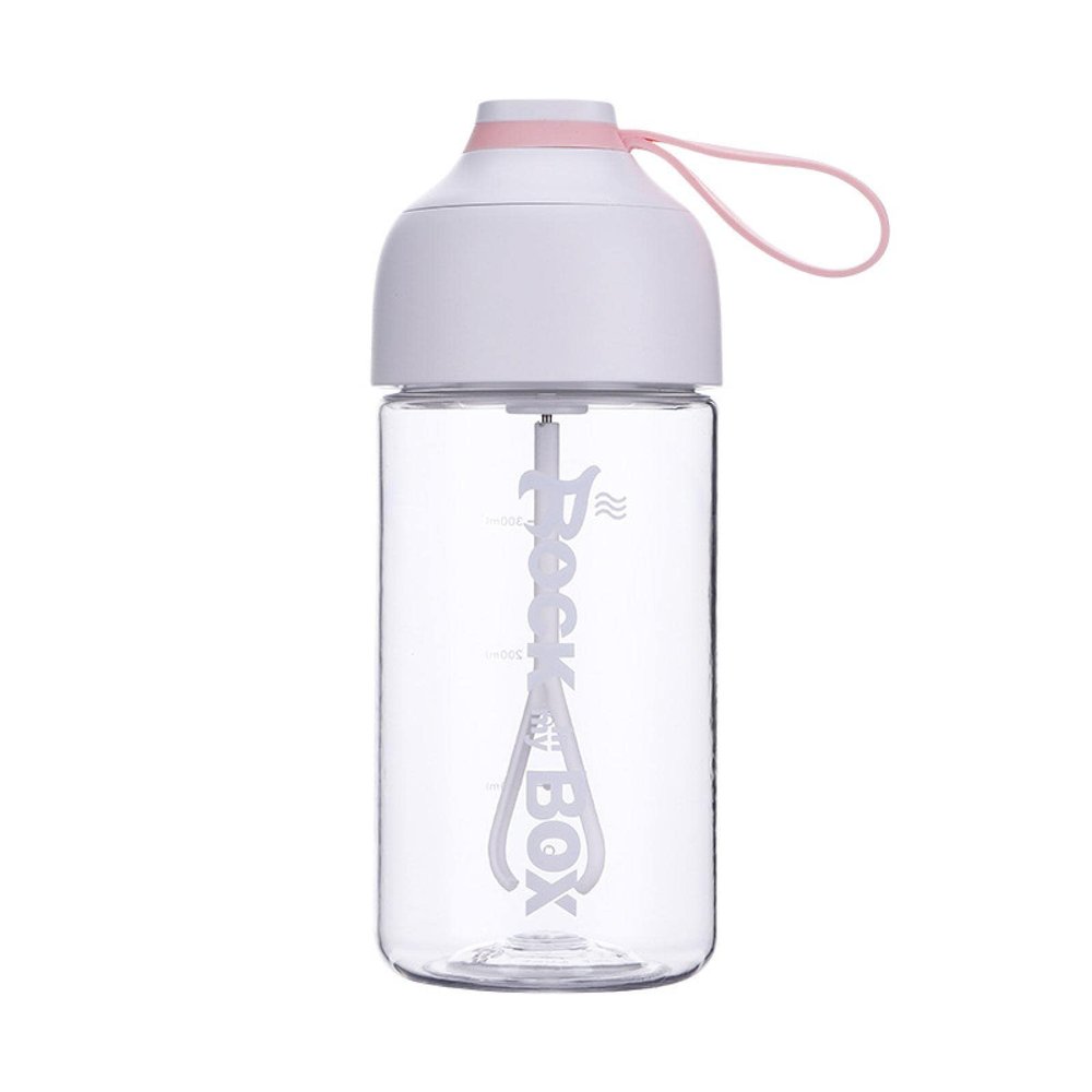 PC Material Blender Cup 360ml portable food grade shaker cup, protein powder, milk powder transparent blender cup White lid + pink drawstring