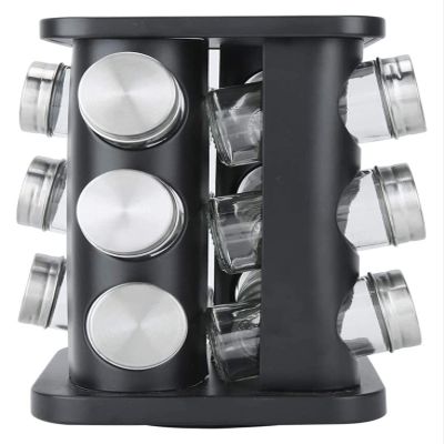 LIPPSY Dustproof Visible Stainless Steel Seasoning jar Glass Spice Seasoning Bottle Combination Setcan Rotary Base,12 Glass cans
