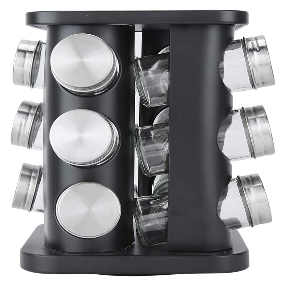 LIPPSY Dustproof Visible Stainless Steel Seasoning jar Glass Spice Seasoning Bottle Combination Setcan Rotary Base,12 Glass cans
