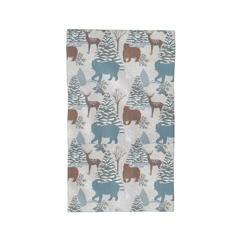Winter Christmas Forest Animal Bear Elk Hand Towels Set of 2, Super-Absorbent Soft Hand Towels for Bathroom Hotel Gym and Spa 27.5x15.7 Inch